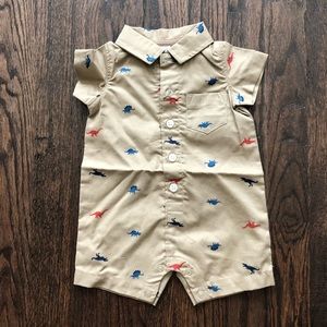 Khaki and colorful dinosaurs baby romper 3mos NWOT